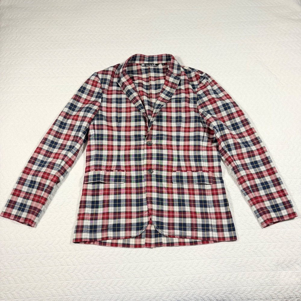 TravisMathew Mens L Plaid Blazer Americana Style Cotton Blend Unstructured EUC